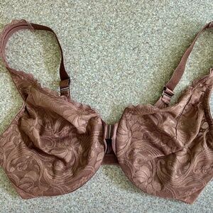 Glamorise Mocha Brown Lace Bra 36DD Full Figure Front Close 9245 Underwire